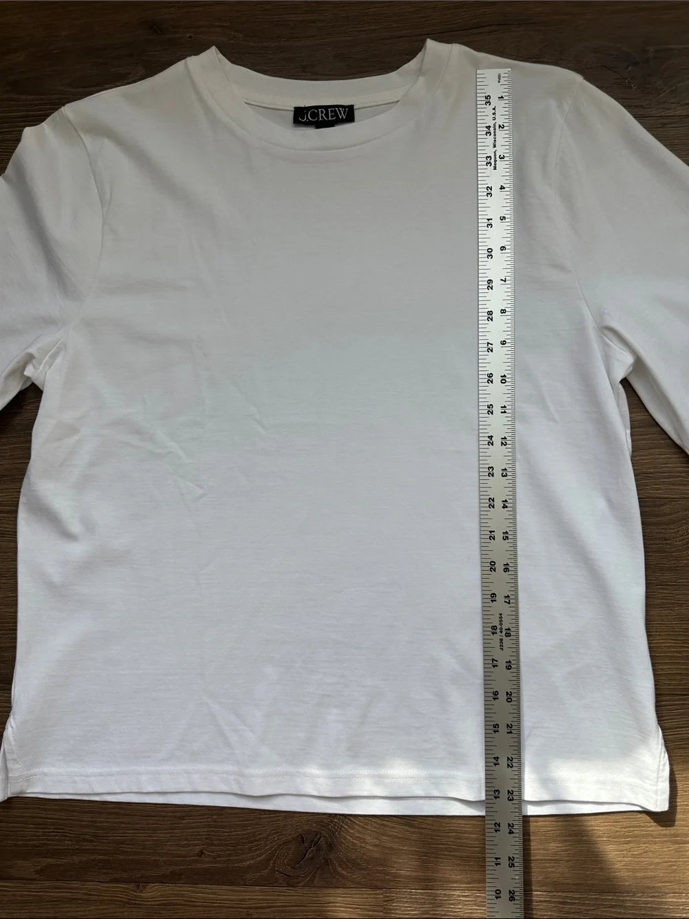 J.Crew White Long 3/4 Sleeve Crewneck Cotton T-Shirt Side Slit Hem Size S